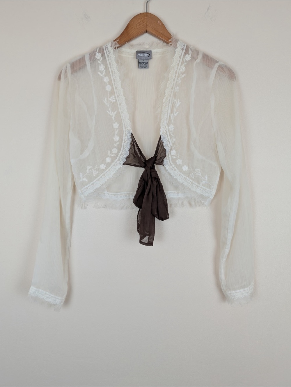 Vintage Y2K Rave Sheer Lace Shrug Cardigan Tie Front